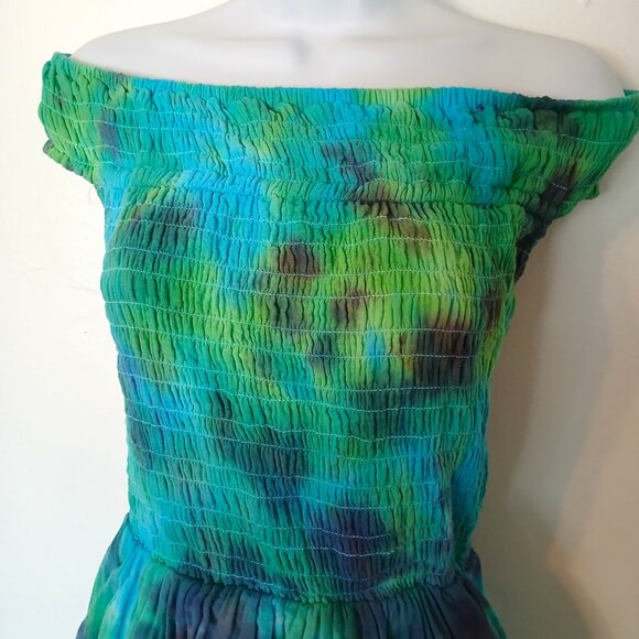 Hand Dyed Blue & Green Dress With Pockets Summer Sundress Women's Size XXXL (22) - Picture 4 of 15